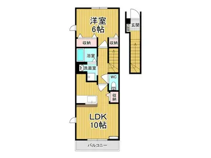 サンディーアC(1LDK/2階)の間取り写真