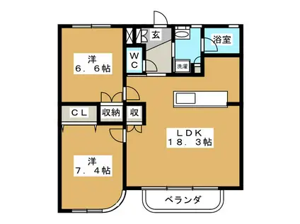 ラティア南烏山(2LDK/2階)の間取り写真