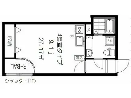 フォセット上北沢(1K/1階)の間取り写真