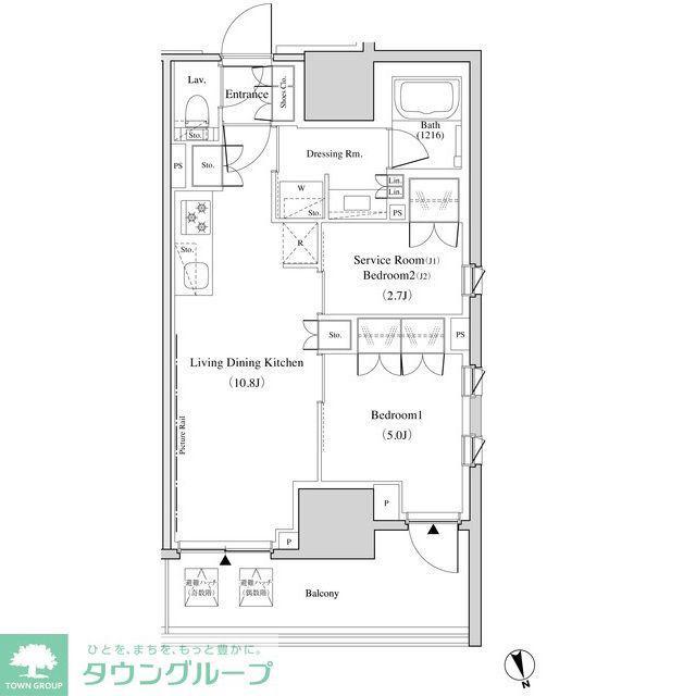 ザ・パークハビオ北千住(2LDK/9階)の間取り写真