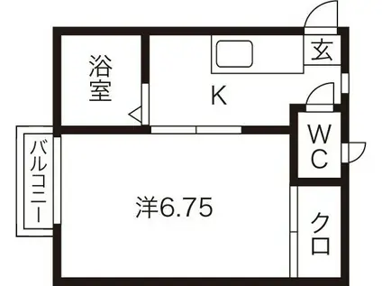 スノーホワイト B(1K/2階)の間取り写真