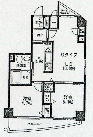 ラスカシエロ下北沢(2LDK/6階)の間取り写真