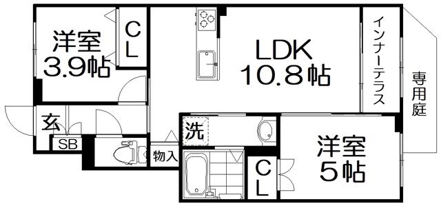 ローザ フェリーチェ(2LDK/1階)の間取り写真