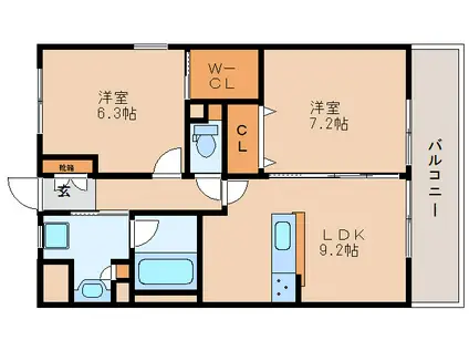 K-TERRACEあやめ池(2LDK/3階)の間取り写真