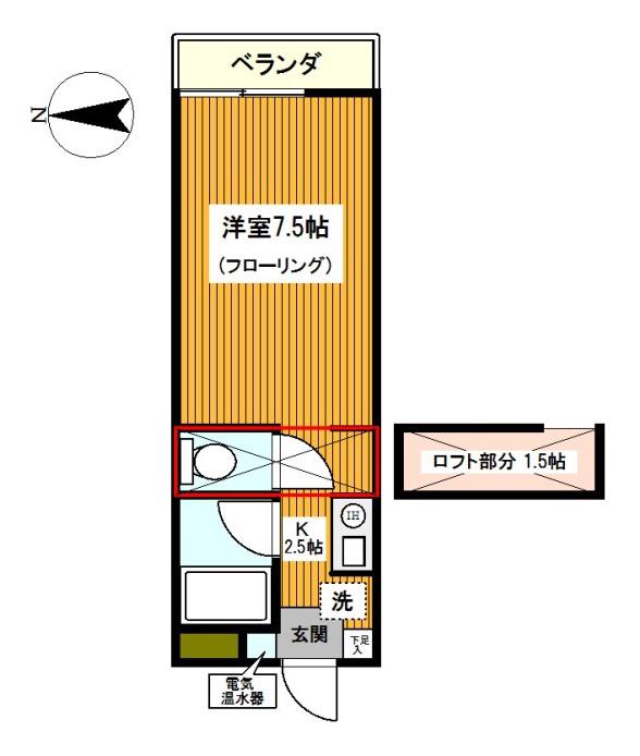 ヨコハマジーニアスガーデン(1K/2階)の間取り写真
