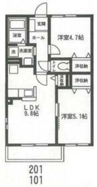 メゾン ヴェルジェ(2LDK/1階)の間取り写真
