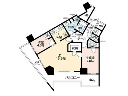  タワーマンション 南東向き  高層階 眺望良好(2LDK/29階)の間取り写真