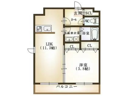 カーネ米山(1LDK/4階)の間取り写真