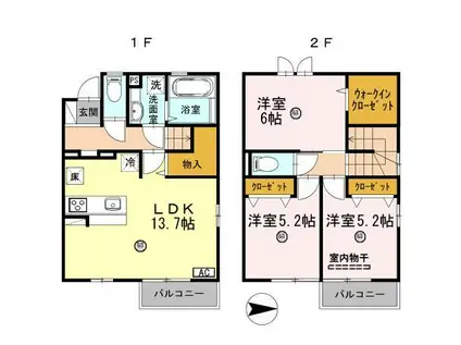 メゾンランタンI(3LDK/2階)の間取り写真