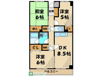 オークウッドI(3DK/2階)の間取り写真