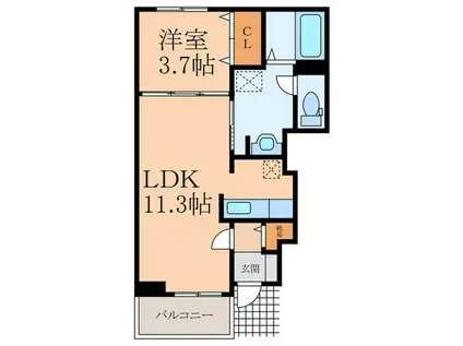 サンセールカズ B(1LDK/1階)の間取り写真