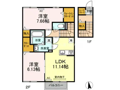 グランパルク東豊 A(2LDK/2階)の間取り写真