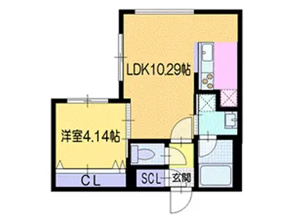 ラ・シュエット栄通B(1LDK/3階)の間取り写真