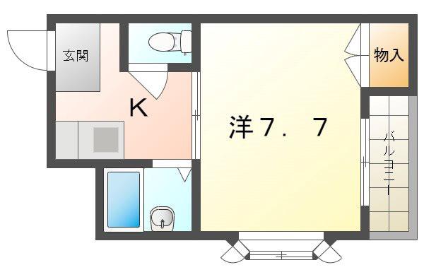 シェルコート(1K/2階)の間取り写真