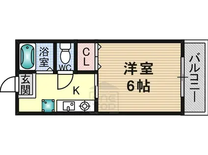 パルウェーブ(1K/2階)の間取り写真