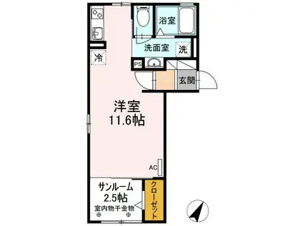 セジュールKFII(ワンルーム/2階)の間取り写真