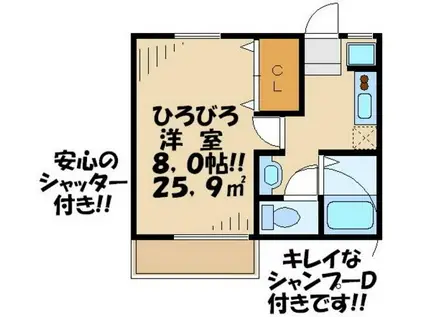 クォーレKM(1K/2階)の間取り写真