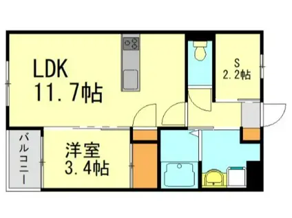ベルオロール大善寺(1SLDK/2階)の間取り写真