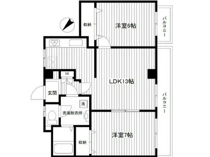 ロイヤルドレイク(2LDK/3階)の間取り写真