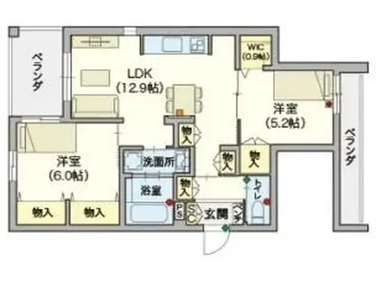 フォンターナ大宮(2LDK/3階)の間取り写真
