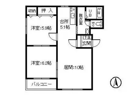 ピュアライフ宝来I(2LDK/3階)の間取り写真