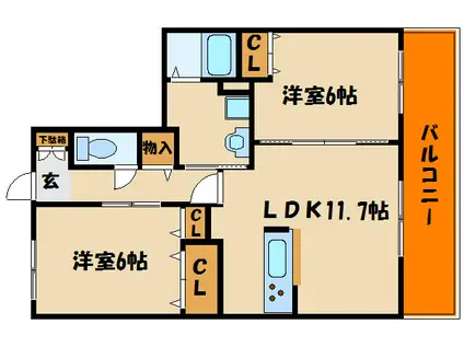 フォブール伊藤 (2LDK/2階)の間取り写真