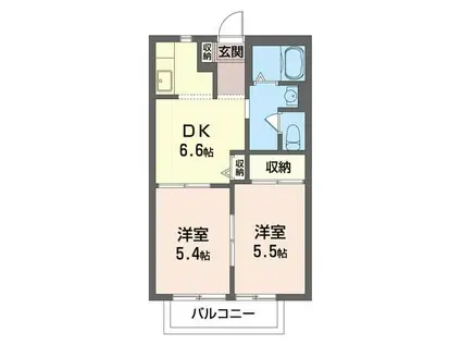 アンビション六実(2DK/2階)の間取り写真