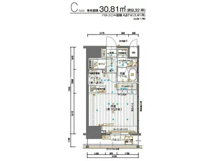 メインステージ神田須田町(1K/14階)の間取り写真