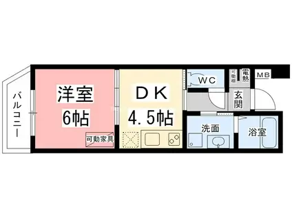 カドモト三国ヶ丘(ワンルーム/2階)の間取り写真