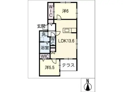 OCT II(2LDK/1階)の間取り写真