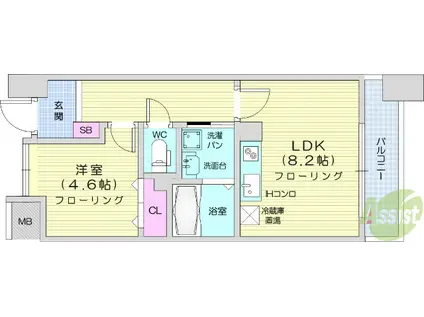パークフラッツ五橋(1LDK/8階)の間取り写真