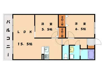 ロジュマン古賀III(2LDK/2階)の間取り写真