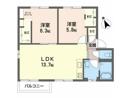 ポリティア上條(2LDK/2階)の間取り写真