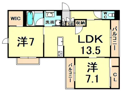 フォレスト香櫨園(2LDK/2階)の間取り写真