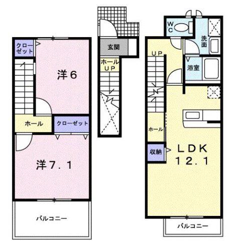 エスポワールB(2LDK/2階)の間取り写真