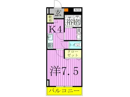 ポワール・K(1K/1階)の間取り写真