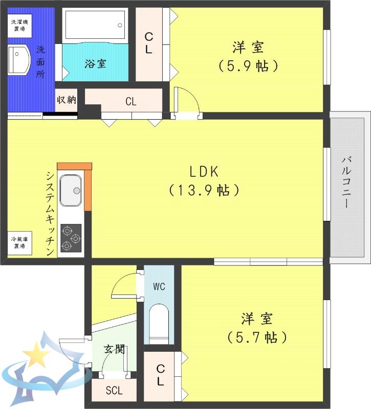 DIOGRACIA MIYANOMORI(2LDK/4階)の間取り写真