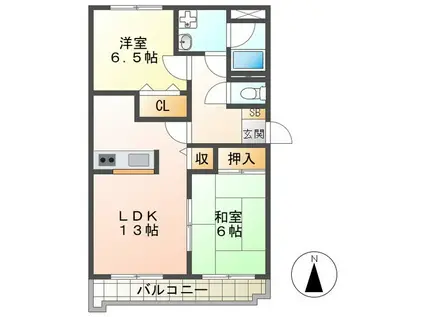 グランメール勝田II(2LDK/2階)の間取り写真