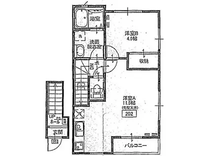 CASA DEL RIO(1LDK/2階)の間取り写真