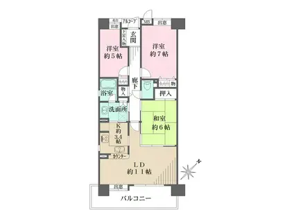ステーシア高槻(3LDK/3階)の間取り写真