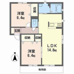CASA BELLA NOZATO C棟(2LDK/1階)の間取り写真