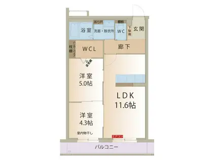 フロイデ(2LDK/3階)の間取り写真