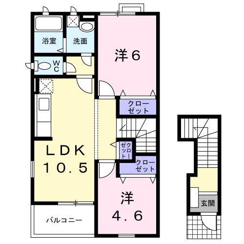クレストールアサノA棟(2LDK/2階)の間取り写真
