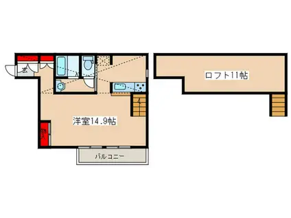 セシャンブル(ワンルーム/2階)の間取り写真