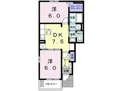 ヴィラ デイジー A(2DK/1階)の間取り写真