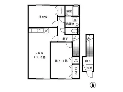 アムール和II(2LDK/2階)の間取り写真