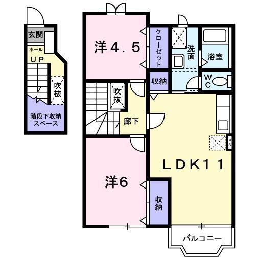 ウィステリアII(2LDK/2階)の間取り写真