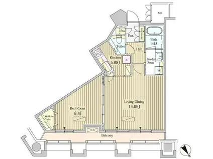 モメント汐留(1LDK/17階)の間取り写真