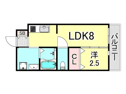 AILE甲東園(1LDK/3階)の間取り写真