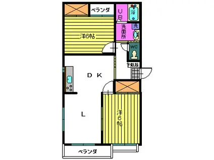 グリーンヒルズ大川A(2LDK/1階)の間取り写真